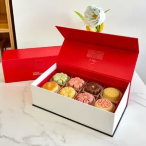 Custom Color Printed Red White Rigid Paper Gift Box With Divider For Mooncake Cookie Pastry Packaging
