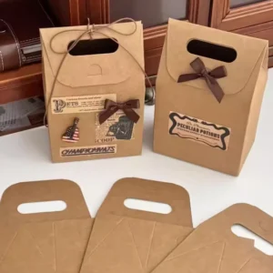 High End Brown Kraft Paper Gift Box Square Handheld Packaging Minimalist Plain Design
