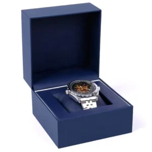 Luxury Design High Quality Custom Logo Blue Leather Paper Box for Mens Wrist Watch